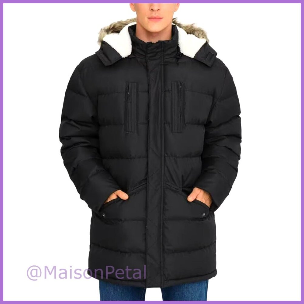 Men's Water Resistant Puffy Hooded Windbreaker Insulated Thicken Jacket